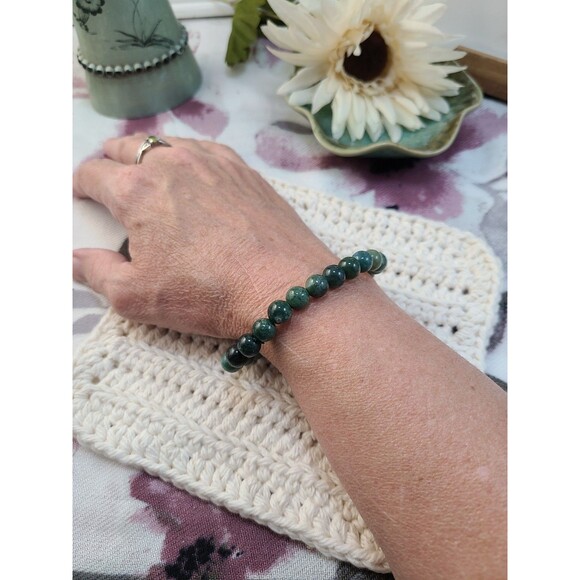 Natural Moss Agate Bracelet | 8mm Green Gemstone Beads Healing Crystal Gift - Picture 3 of 5